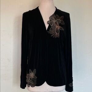 Chico's Travelers Open Front  Black Floral Appliques Jacket Chico's Size 3